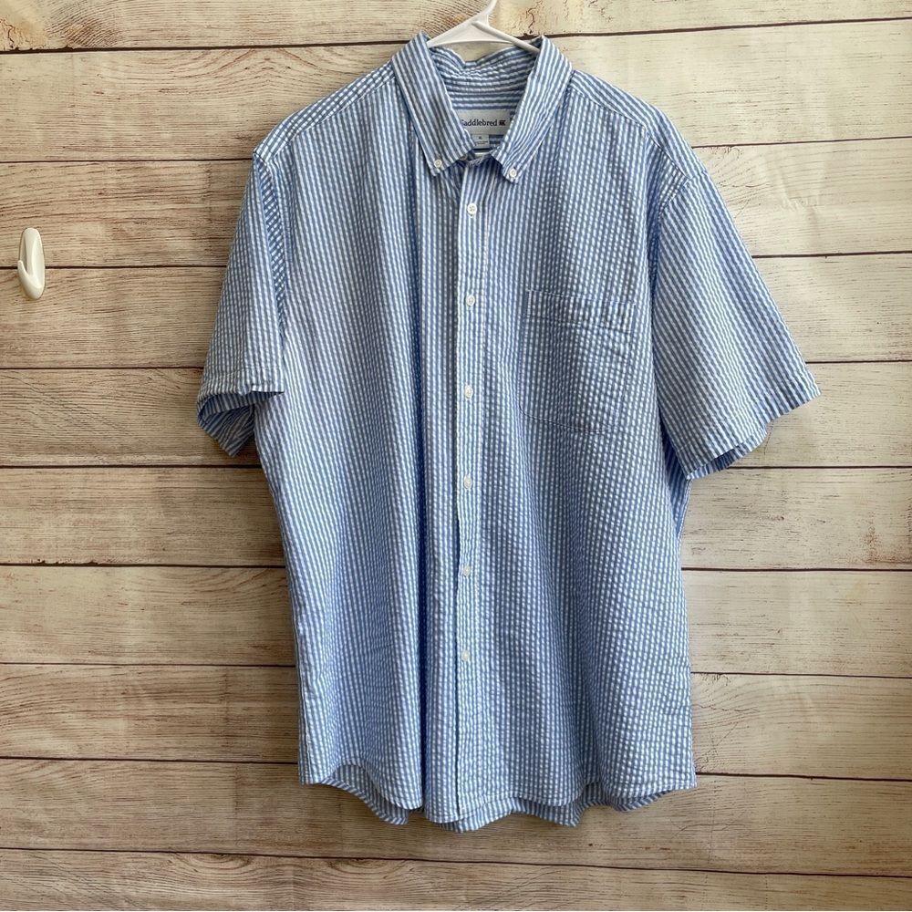 SADDLEBRED BLUE AND WHITE‎ SEERSUCKER SHIRT